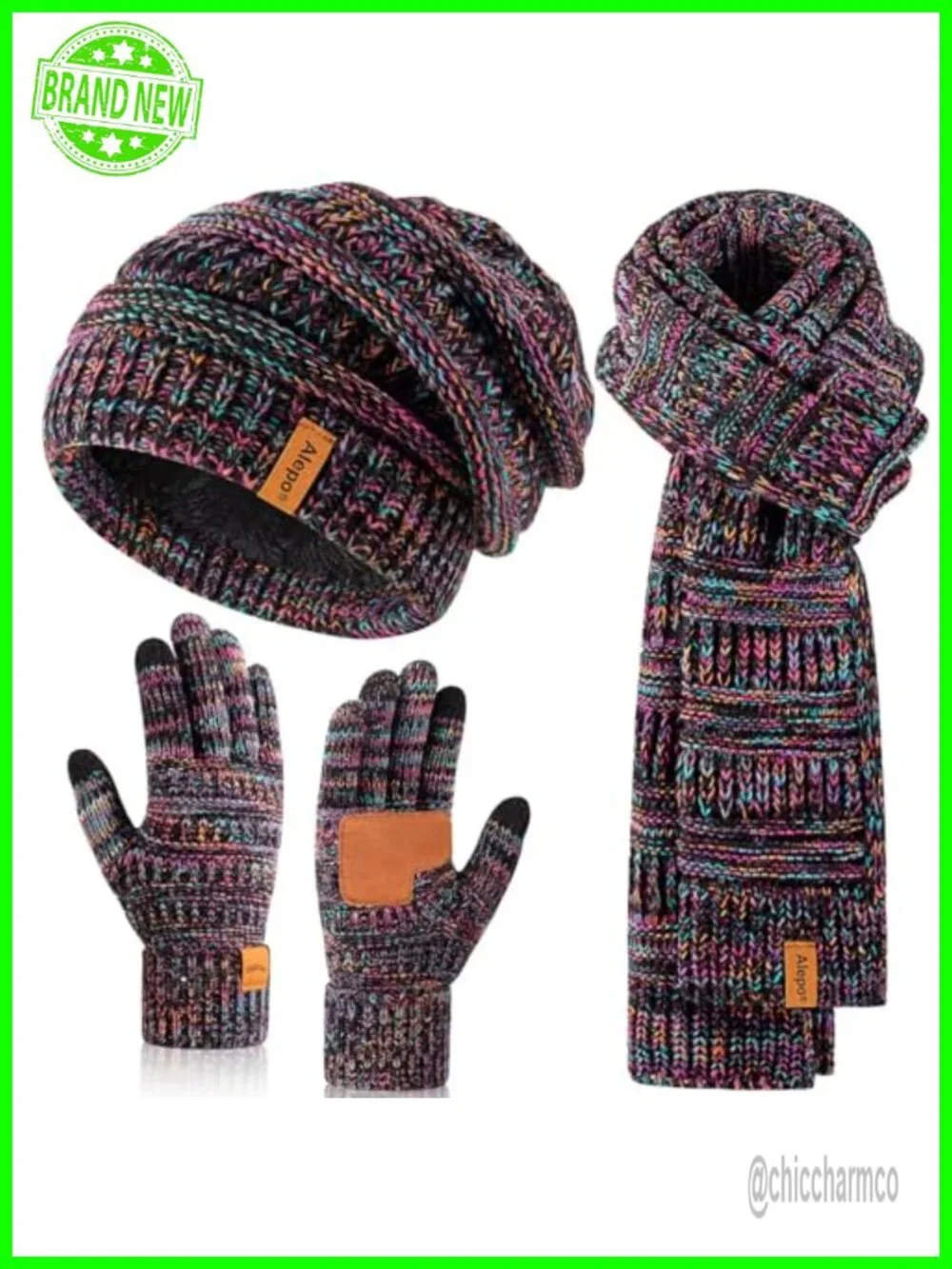 Women's Winter Beanie Hat Scarf Gloves Touchscreen Set Acrylic